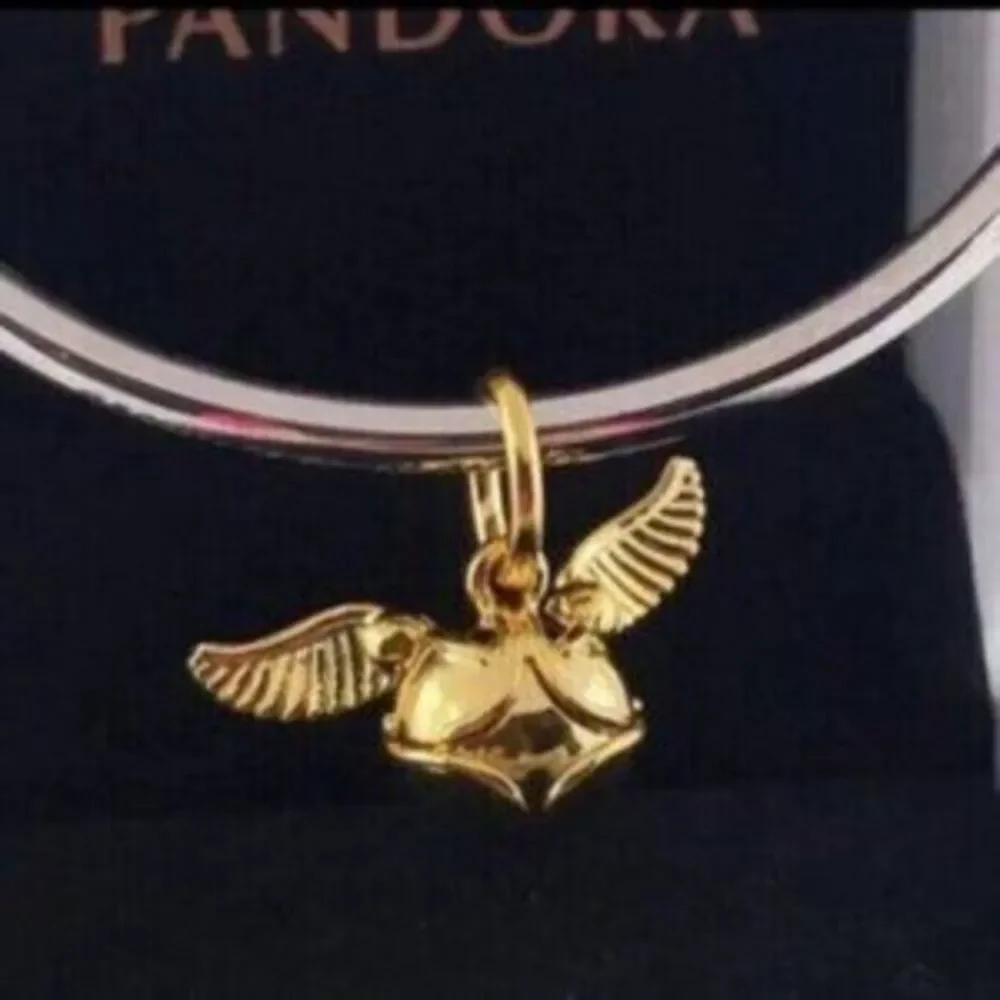 New Pandora Shine Gold Harry Potter Golden Snitch Wings Pendant Charm